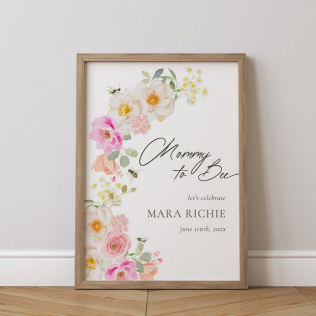 Affiche Maman to Bee | Baby shower Floral Aquarelle (Créateur téléchargé)
