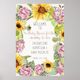 Affiche Maman to Bee Bumblebee Sunflower Rose Hydrangeas