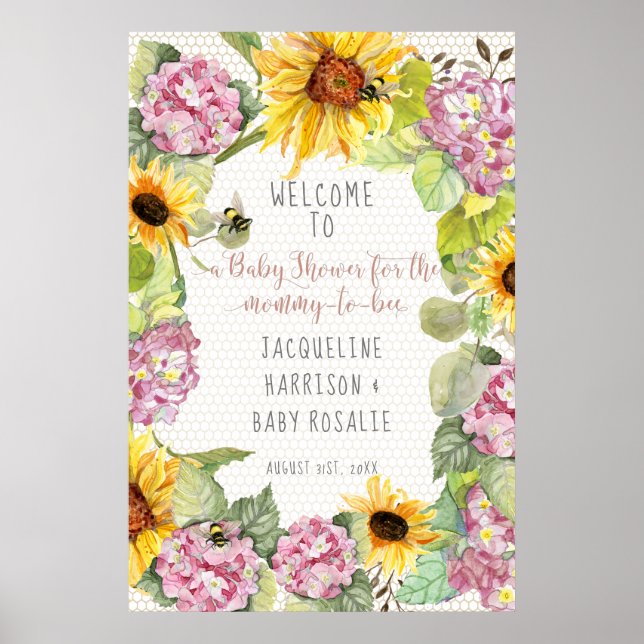Affiche Maman to Bee Bumblebee Sunflower Rose Hydrangeas (Devant)