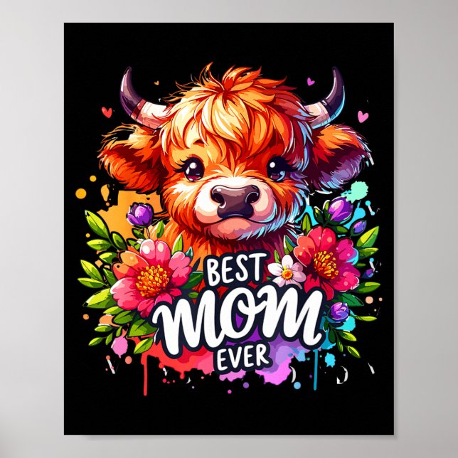 Affiche Maman toujours vache des Highlands florale fête de (Devant)