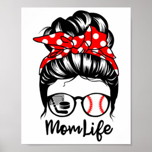 Affiche Maman Vie Messager Bun Cheveux Drôle Baseball Hock