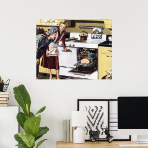 Affiche Maman vintage dans la Cuisine de cuisine un jambon