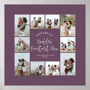 Affiche Maman violet élégant moderne petit collage photo