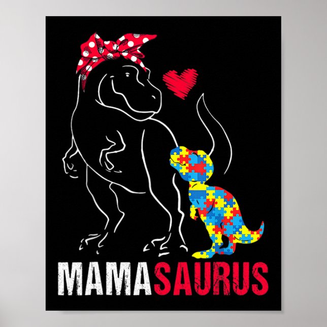Affiche Mamasaurus T Rex Dinosaur Mama Saurus Autisme Awar (Devant)