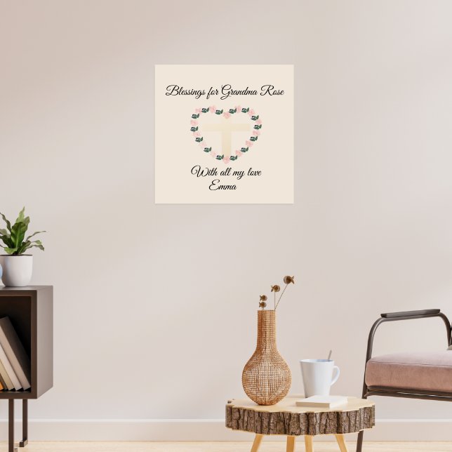 Affiche Mamie Motif de cœur floral (Salon 3)