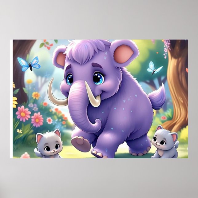 Affiche Mammoth adorable pour bébé (Devant)