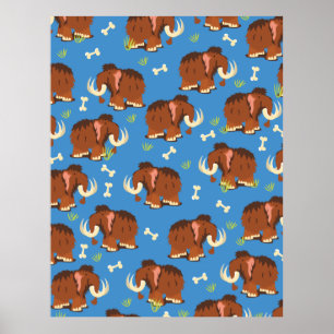 Affiche Mammoth Motif dessin animé mignon.