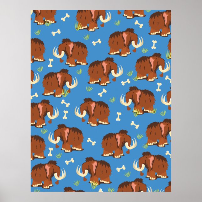 Affiche Mammoth Motif dessin animé mignon. (Devant)