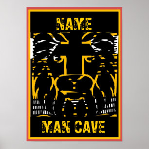 Affiche Man Cave Sign, modifier le nom, tête de lion
