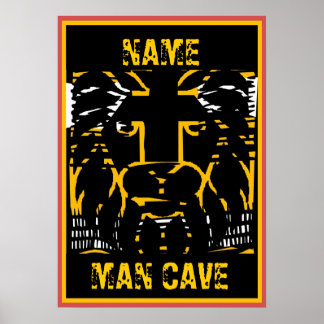 Affiche Man Cave Sign, modifier le nom, tête de lion