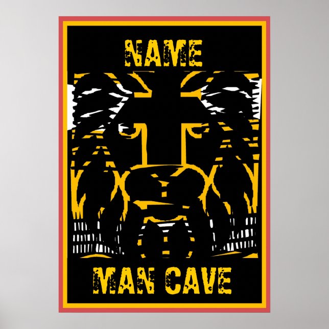 Affiche Man Cave Sign, modifier le nom, tête de lion (Devant)