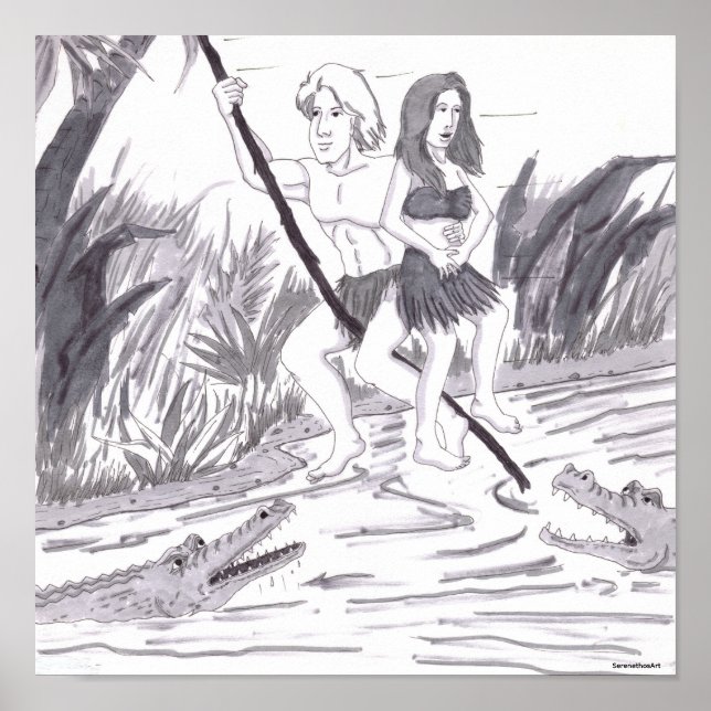 Affiche Man Holding a Woman While Swinging on a Vine Past  (Devant)