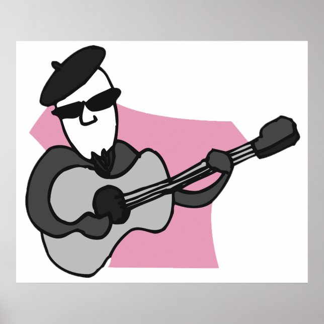 Affiche Man Wearing Beret Playing Acoustic Guitar (Devant)