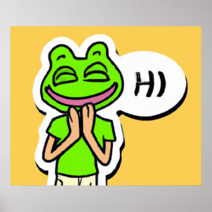 Affiche Man with Smiling Frog Head on Yellow AI Art