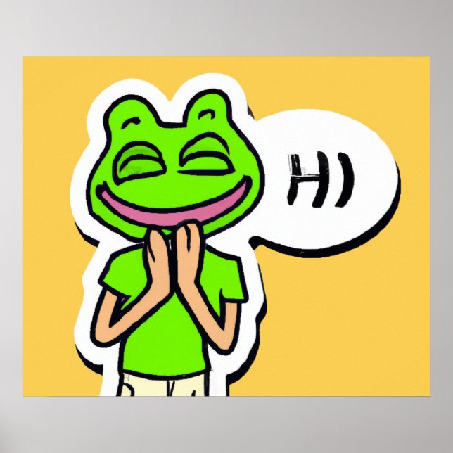 Affiche Man with Smiling Frog Head on Yellow AI Art (Devant)