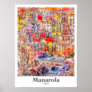 Affiche Manarola Italie Voyage Aquarelle main dessinée cro