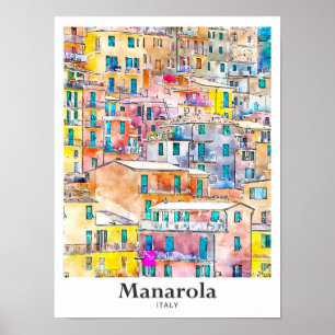 Affiche Manarola Italie Voyage Aquarelle main tirée