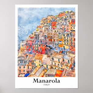 Affiche Manarola Italie Voyage Aquarelle main tirée
