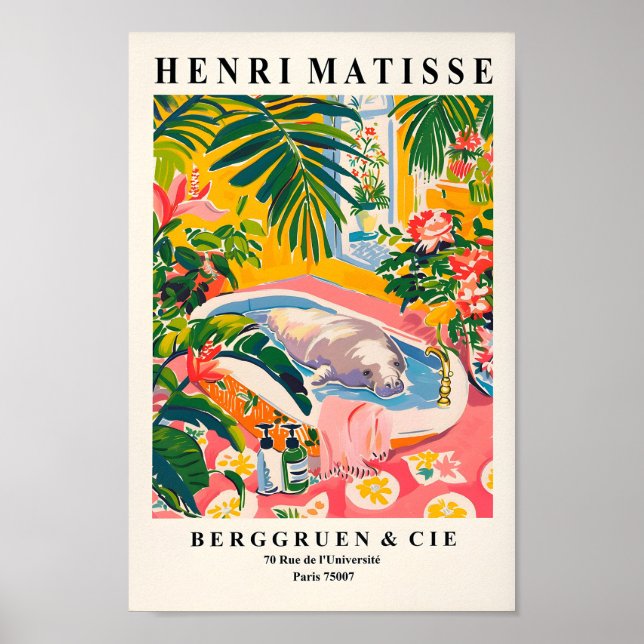 Affiche Manate Dans Baignoire Art Imprimer, Bain Tropical  (Devant)
