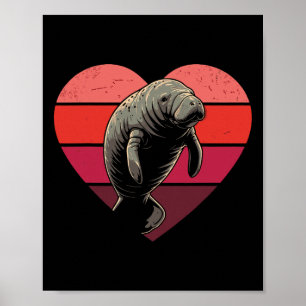 Affiche Manatee à coeur rétro vintage valentin femmes homm