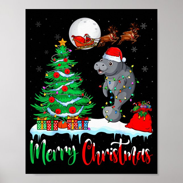 Affiche Manatee Santa Hat Xmas Tree Merry Christmas Manate (Devant)