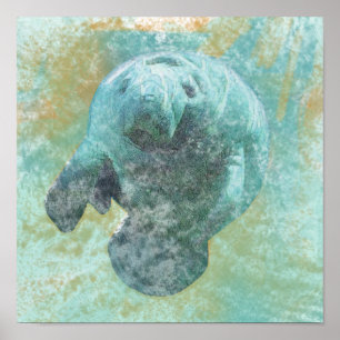 Affiche Manatee Sea Cow Art brillant
