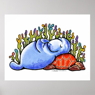 Affiche Manatee Sea Turtle Stwood Party by Off Leash Art