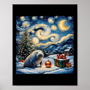 Affiche Manatee Van Gogh Style Starry Night Christmas Wint