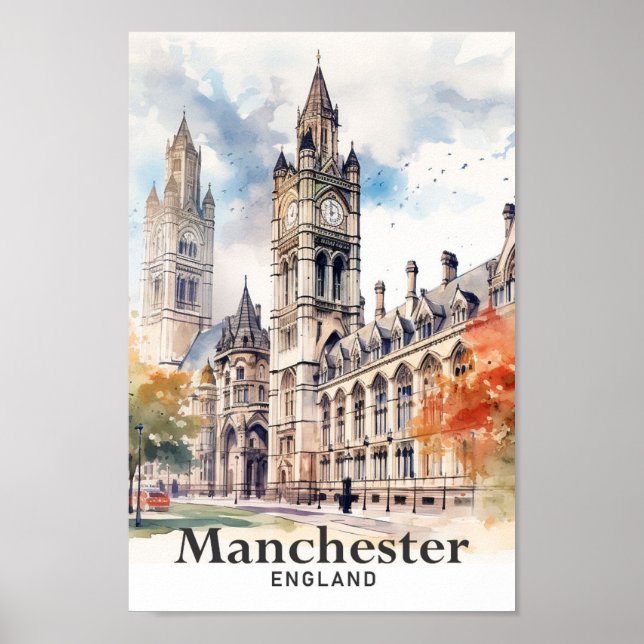 Affiche Manchester Angleterre aquarelle peinture Voyage (Devant)