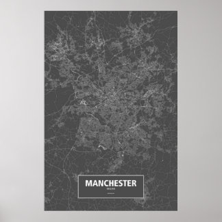 Affiche Manchester, Angleterre (blanc sur noir)