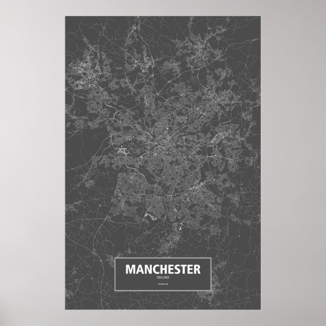 Affiche Manchester, Angleterre (blanc sur noir) (Devant)