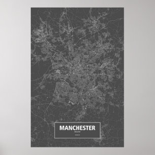 Affiche Manchester, Angleterre (blanche sur le noir)