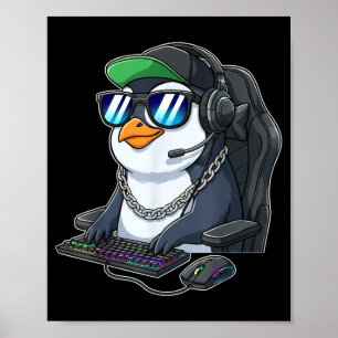 Affiche Manchette de gamer de pingouin drôle de pingouins 