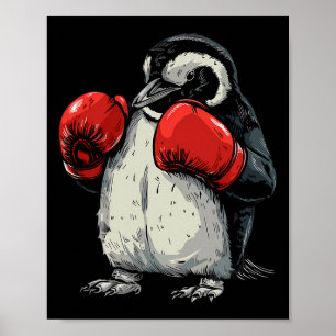Affiche Manchot boxeur avec gants de boxe Kickboxing Drôle