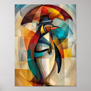 Affiche Manchot charmant – Dandy cubiste sous la pluie