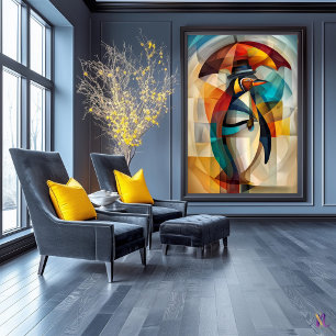 Affiche Manchot charmant – Dandy cubiste sous la pluie