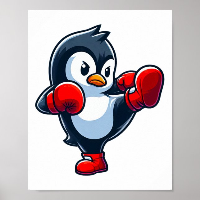 Affiche Manchot de dessin animé cool combattant de boxe  (Devant)
