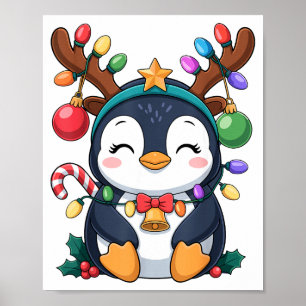 Affiche Manchot de Noël Renne Lumières Animaux de Fêtes K