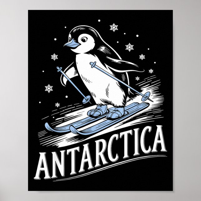 Affiche Manchot drôle faisant du ski vacances d'hiver anta (Devant)