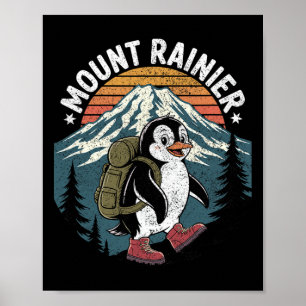 Affiche Manchot randonneur drôle escaladant le mont Rainie