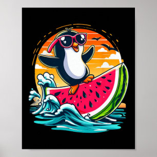 Affiche Manchot Sungles Surf de pastèque Été Coucher de so