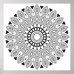 Affiche Mandala à bordure de feuilles bouclées avec symétr