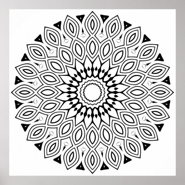Affiche Mandala à bordure de feuilles bouclées avec symétr (Devant)