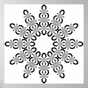 Affiche Mandala à centre ouvert avec motif floral répétiti