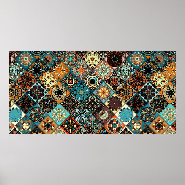 Affiche Mandala à fleurs ethniques sans couture motif. M c (Devant)