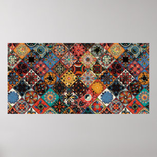 Affiche Mandala à fleurs ethniques sans couture motif. M c
