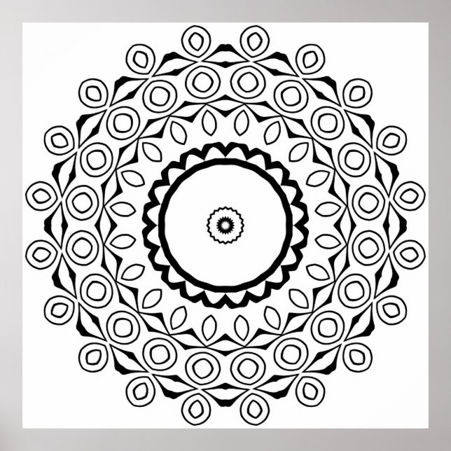 Affiche Mandala à motif circulaire avec des formes ovales  (Devant)