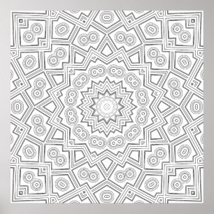 Affiche Mandala à motif en étoile angulaire en éclats de c