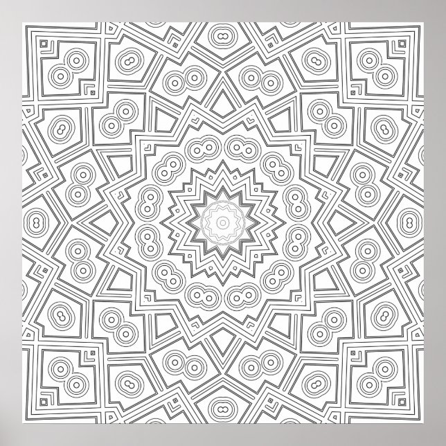 Affiche Mandala à motif en étoile angulaire en éclats de c (Devant)