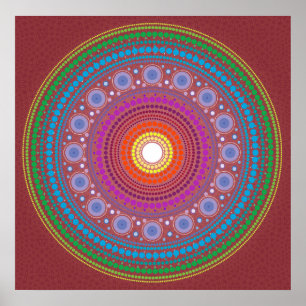 Affiche Mandala à motifs rouges